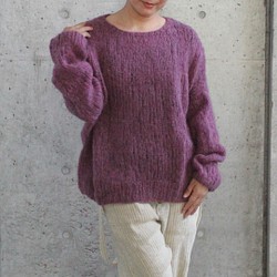 紫色手工編織馬海毛短毛衣 第1張的照片