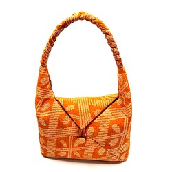 懐古袋(かいこふくろ)   あづま袋風  （和風ショルダーバッグ）　正絹　総絞り　(オレンジ色） 1枚目の画像