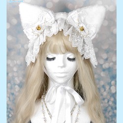 【受注生産】《☥》猫耳ファーヘッドドレス (白) 1枚目の画像