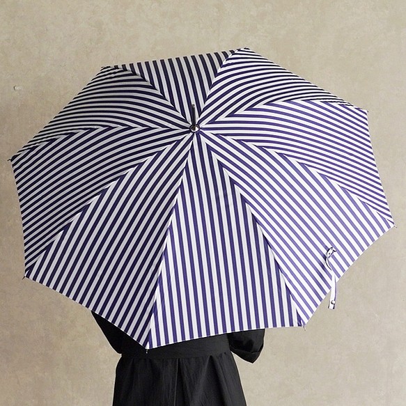 條紋竹傘 藏青色遮陽雨長傘 ALCEDO 161001 陽傘雨傘 條紋藏青色 第9張的照片