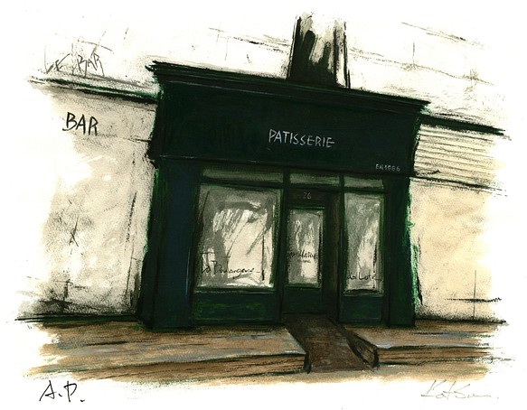 風景画 パリ 版画「通りのパン屋」 1枚目の画像