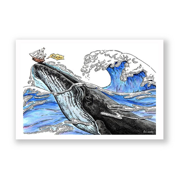 お好みのイラストカード キャンバス加工 3枚セット 66 Help クジラと大波 カード レター Kei Saito 通販 Creema クリーマ ハンドメイド 手作り クラフト作品の販売サイト