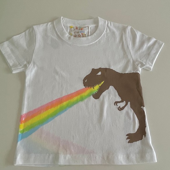受注制作　kidsTシャツ「ティラノサウルス　レインボー」100cm~140対応 1枚目の画像