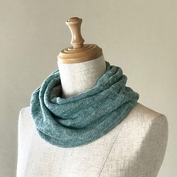 法國亞麻加撚雙面編織針織髮帶綠色/米色 第1張的照片