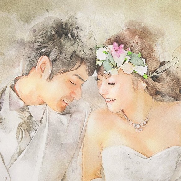 写真から精密模写し、リアル水彩画風の似顔絵を作ります！冠婚葬祭や