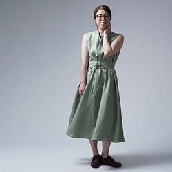 【wafu】Linen dress  リネンワンピーススタンドカラー ドレス / 青磁鼠 a019e-snz1 1枚目の画像