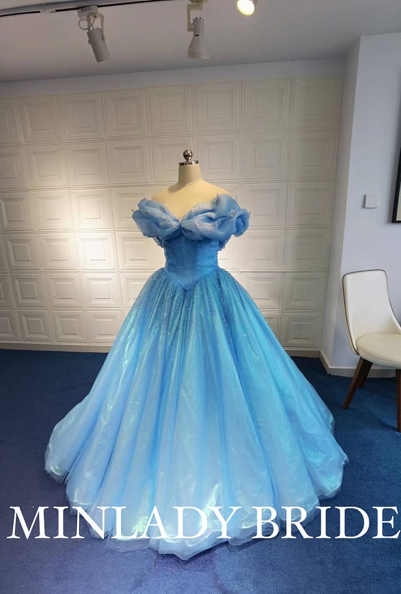 シンデレラ　ブルー　ウェディングドレス  #ma397 1枚目の画像