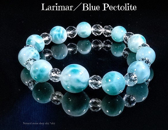 一点✿美麗12 mm珠ラリマー❨カリブ海の宝石❩たっぷり*ブレスレット ...
