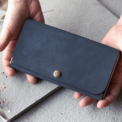 ｼﾝﾌﾟﾙｽﾘﾑ長財布２【ネイビー】【大容量・17cmのミディアム財布】タケノコデザイン 1枚目の画像