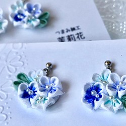 【つまみ細工】紫陽花ピアスu0026イヤリング ブルー