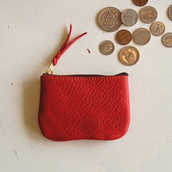 再販 シボ入り本革製 ファスナータイプ 小銭入れ BC9RED レッド 赤色 コインケース 小物入れ ミニポーチ 1枚目の画像