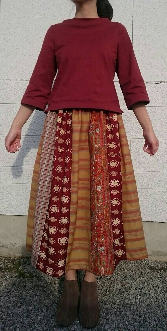 soldout 着物 リメイク ロング ギャザー スカート 12 1枚目の画像
