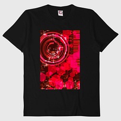 サイバーワールド/電子柄（赤）Tシャツ綿100%【男女兼用】ハニカム柄/近未来 1枚目の画像