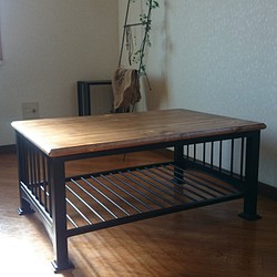 【北欧風鉄脚リビング テーブル】ローテーブル／90cm×55cm 1枚目の画像