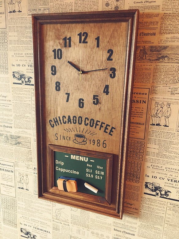 カフェ風 壁掛け時計 シカゴコーヒー 1枚目の画像