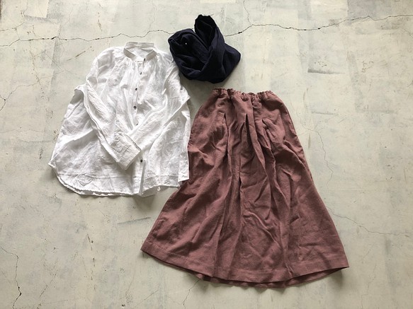 ［秋支度SETセール］LINENシャツ＆スカート　ストールセット 1枚目の画像