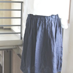 【色・サイズオーダー可】ギャザースカート＊ウォッシュ加工のリトアニアリネン＊ダークブルー 1枚目の画像