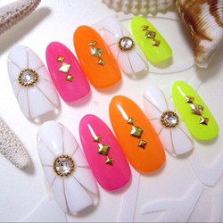 ネイルチップ♡派手カワ夏ネイル♡ ネイルチップ（つけ爪） Moe*Nail