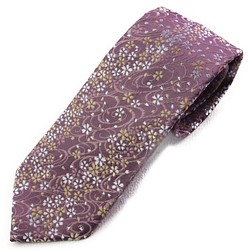和柄　高級ネクタイ　金襴布利用　おしゃれで和の一本です。＜小桜藤色＞ 1枚目の画像