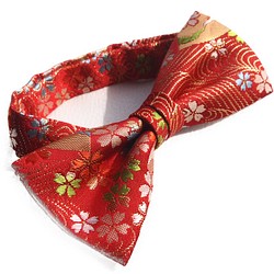 西陣織 和柄の高級蝶ネクタイ☆高級金襴布利用のおしゃれな蝶ネクタイです。赤金襴 1枚目の画像