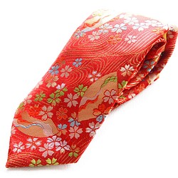 和柄　高級ネクタイ　金襴布利用　おしゃれで和の一本です。＜赤金らん＞ 1枚目の画像