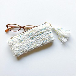 　『marshmallow mint』noriko tweed　めがねポーチ　手織り 　眼鏡ケース 　コスメ　 1枚目の画像