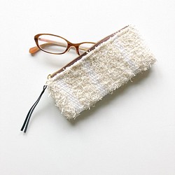 『 snow stripe』めがねポーチ　手織り 　眼鏡ケース 　コスメ　 1枚目の画像