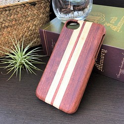 数量限定の特別価格☆木製 iphone7 iphone8 ケース 寄木 ペア＆メープル ボーダー 1枚目の画像