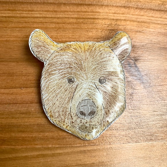 【受注生産】クマの顔の原画ブローチ 1枚目の画像