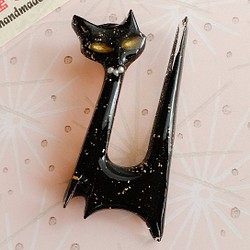 ✴Vintage Style Pearl Cat brooch✴黒猫ブローチ 1枚目の画像