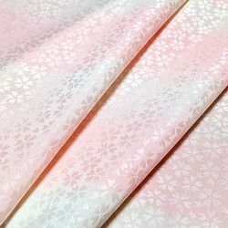 正絹 長襦袢地 はぎれ【よろけ縞模様･桜地模様】ピンク･白 ５０cm 1枚目の画像