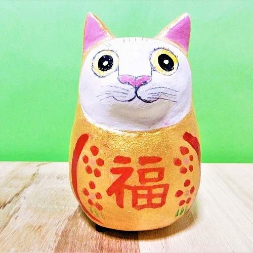 猫のだるま（中）置物＃3（紙粘土と新聞紙） その他置物 工房TAKA 通販