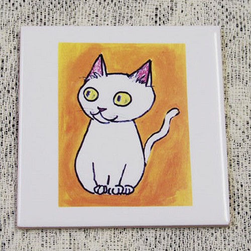 ねこ絵タイル‐白ねこにゃん その他インテリア雑貨 nekoten 通販