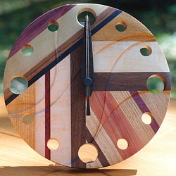 無垢の木の電波掛け置き時計　モザイク　０００４ 1枚目の画像