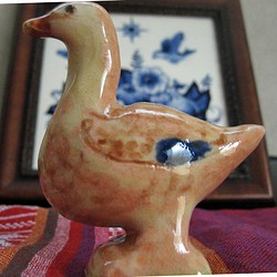 陶器の置物　鳥　鴨系　カモさんの置物 1枚目の画像