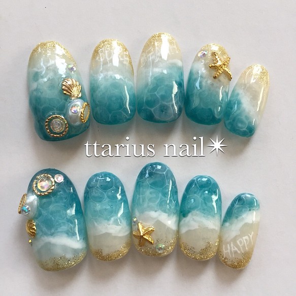 Beach Ocean ドロップネイル ネイルチップ ネイルシール Ttarius Nail 通販 Creema クリーマ ハンドメイド 手作り クラフト作品の販売サイト