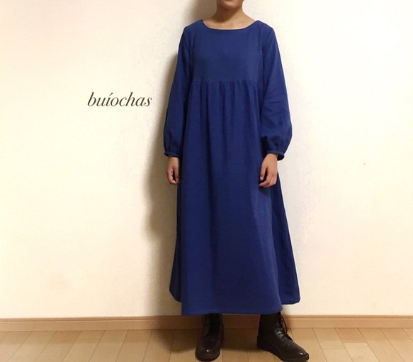 Wガーゼ 胸元切り替えワンピース(royal blue) ワンピース buíochas