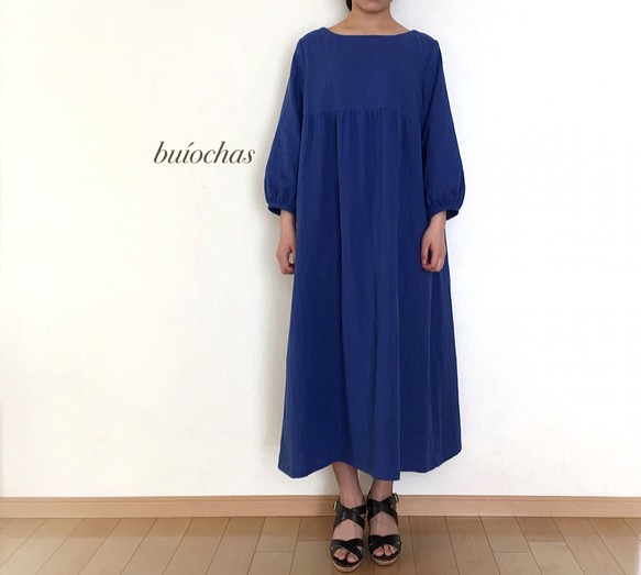 Wガーゼ 胸元切り替えワンピース(royal blue) ワンピース buíochas