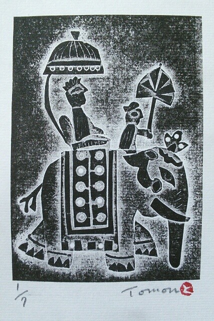 紙版画「象に乗る人・インド更紗の文様より」(作品のみ) 1枚目の画像