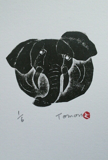 紙版画「ゾウ」(作品のみ) 版画 tomon 通販｜Creema(クリーマ)