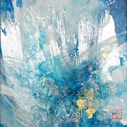 BLUE VI (ブルーとシルバー(銀箔)が涼しげな抽象日本画) 1枚目の画像