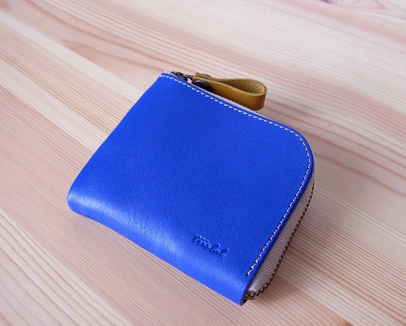 ちいさなお財布　（限定色 ブルー×バナナイエロー）イタリアレザー 1枚目の画像
