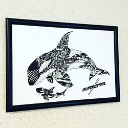 Killer whale ver.3  アートイラスト　モノトーンポスター　B4/A4/A3 1枚目の画像