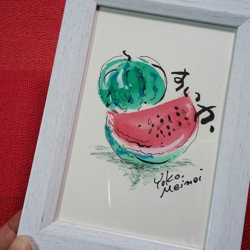 スイカの水彩画 絵画 Meimei 通販 Creema クリーマ ハンドメイド 手作り クラフト作品の販売サイト
