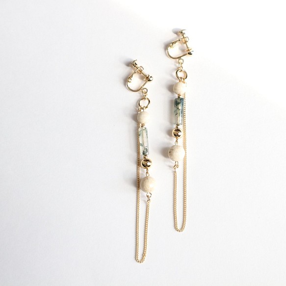 Stone＆Chain long earring(pierce) 1枚目の画像