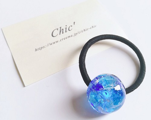 Chic' : 【受注生産】 琉球ガラス入り ヘアゴム blue×light blue mix