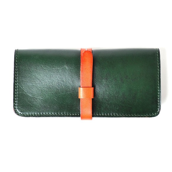 【訳ありセール】アルゼンチンレザー 2color 長財布 - Moss green× Orange - 1枚目の画像