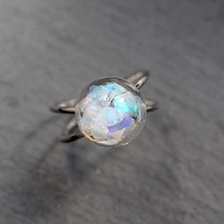 Opal Opal Resin Double Cross Ring 銀色 不規則尺寸 天然石 原石 第1張的照片