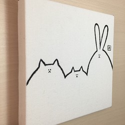 壁に簡単ピタッ！オリジナルゆるネコ＆うさぎ 15ｃｍ角フリースタイルボード（ファブリックパネル） 1枚目の画像