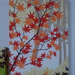 新作　壁に簡単ピタッ！色鮮やかに色づく紅葉♪20ｃｍ×30ｃｍ角（ファブリックパネル） 1枚目の画像